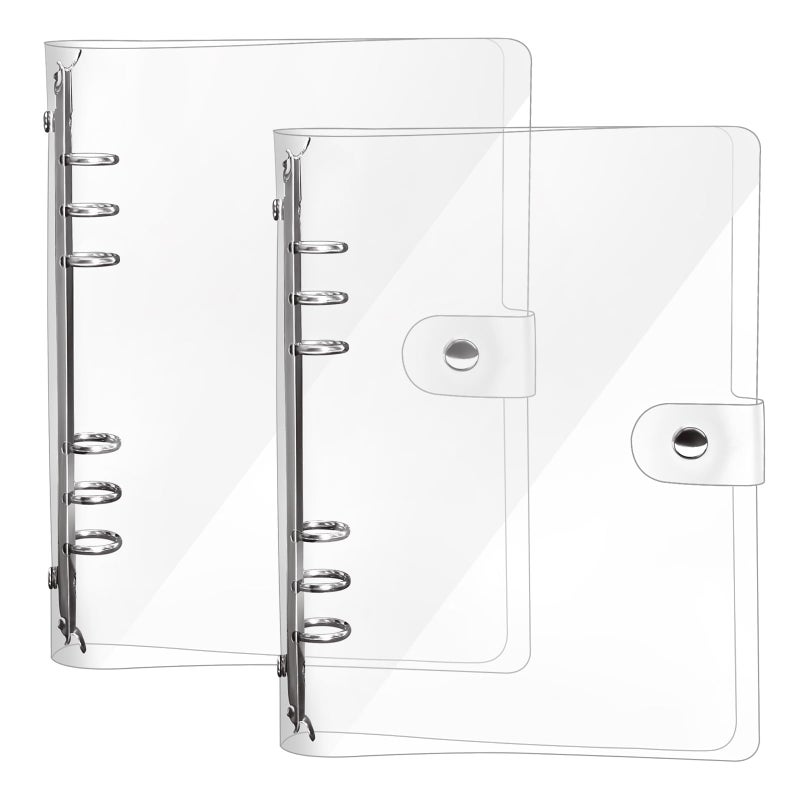 Newbested 2 Pack A5 Transparent Soft PVC 6-Hole Binder Notebook Covers with Snap Button Closure - Refillable, Round Ring, for Cover Protection (Paper Not Included) - Image 1